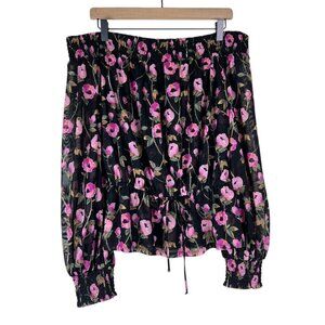 White House Black Market Floral Print Off The Shoulder Mesh Top